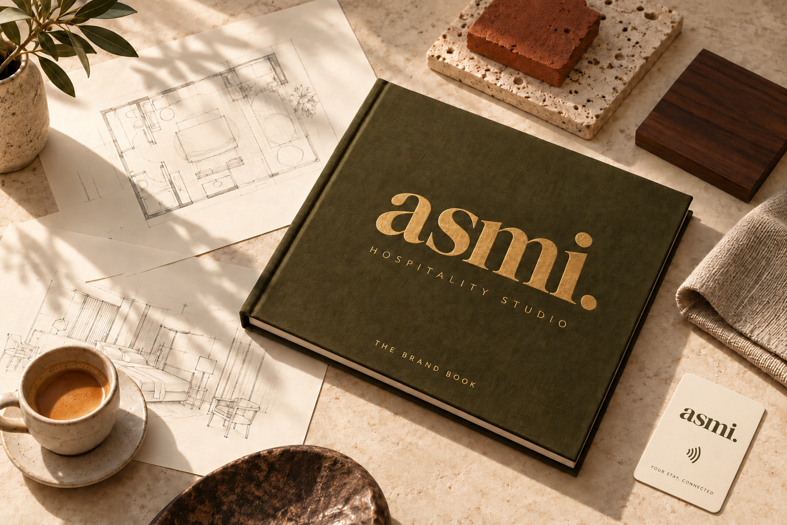 ASMI concept brand book, NFC access card and material palette
