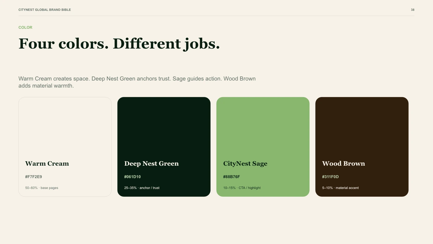 CityNest brand palette and colour roles