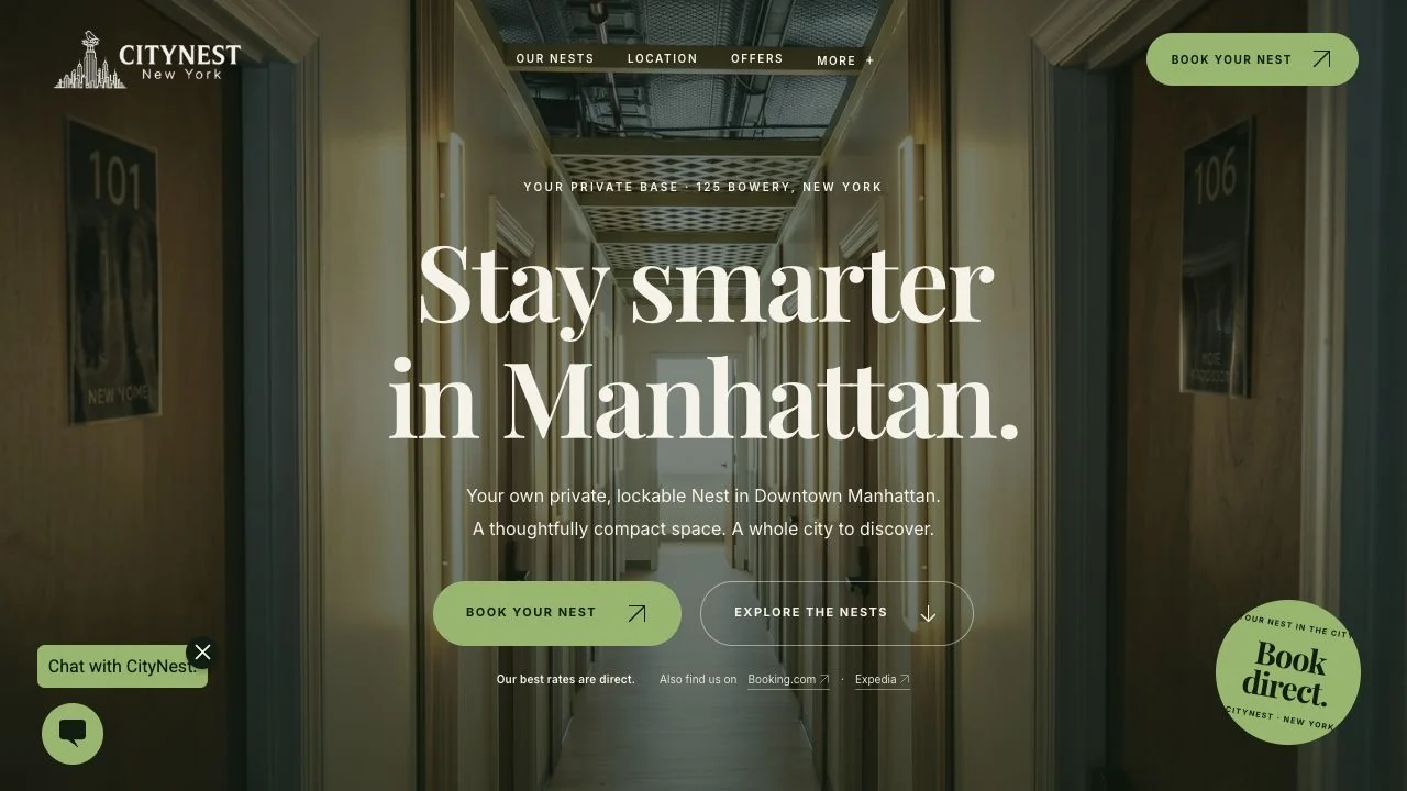 The published CityNest website: custom design and direct-booking integration